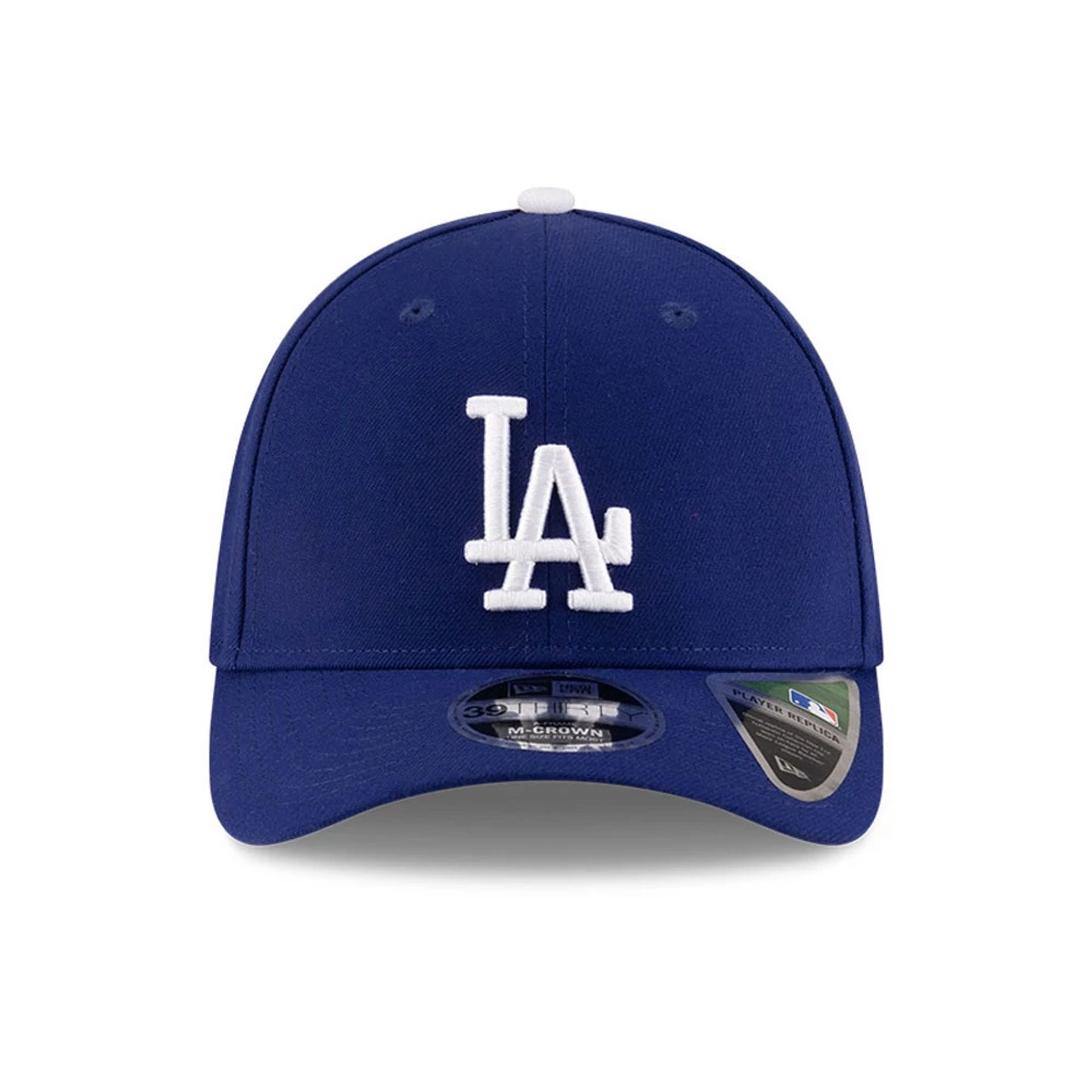 Pictured is this MLB Player Replica LA Dodgers 39THIRTY M-Crown Stretch Fit cap in dark blue. 3