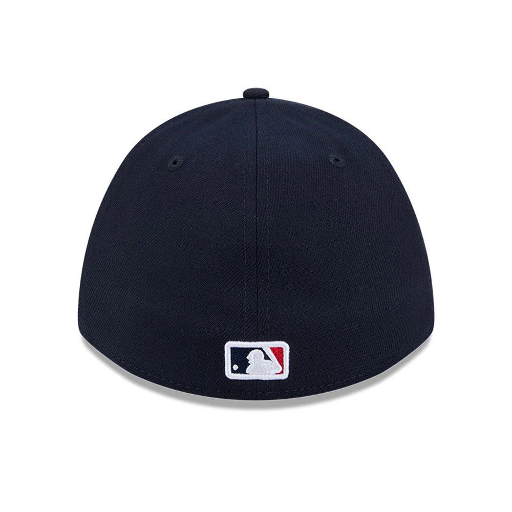 Pictured is this MLB Player Replica Boston Red Sox 39THIRTY M-Crown Stretch Fit cap in navy. 4