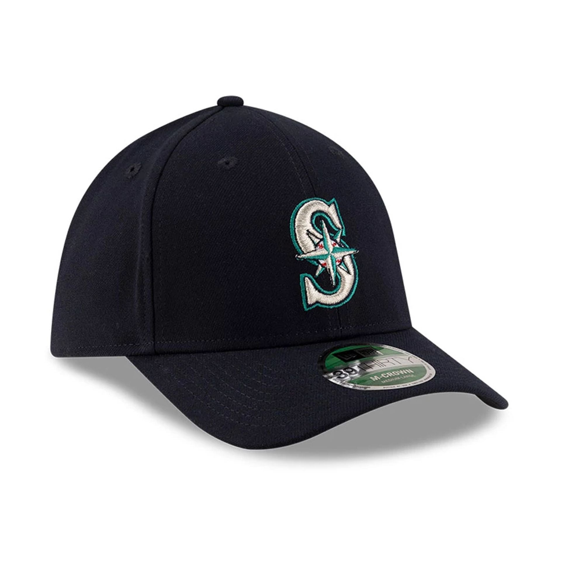 Pictured is this MLB Player Replica Seattle Mariners 39THIRTY M-Crown Stretch Fit cap in navy. 3