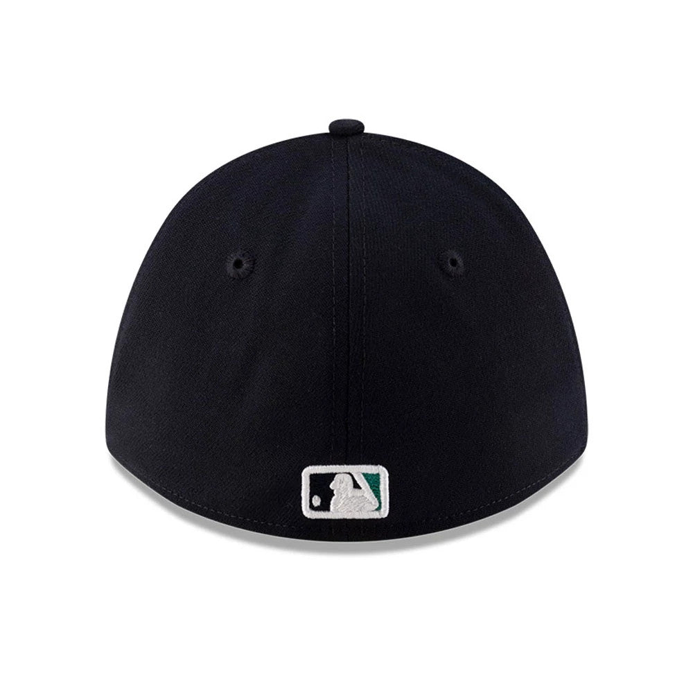 Pictured is this MLB Player Replica Seattle Mariners 39THIRTY M-Crown Stretch Fit cap in navy. 4