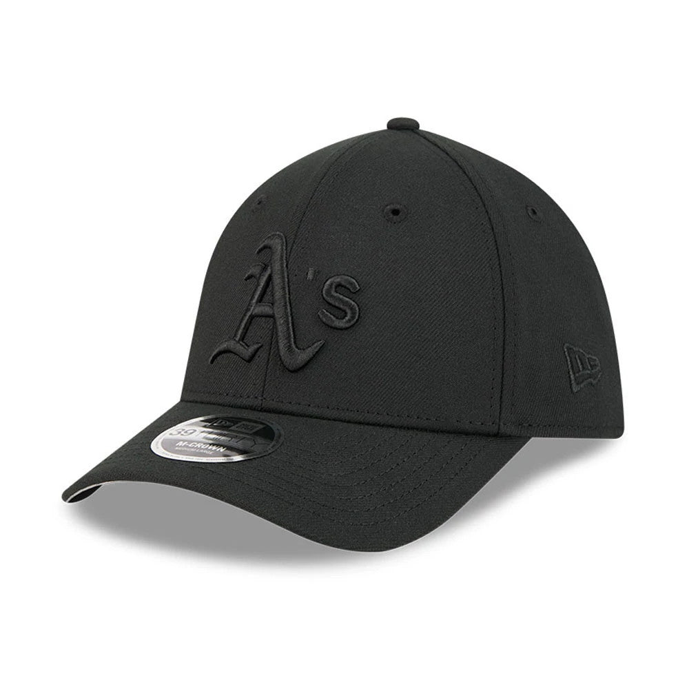 Pictured is this MLB Outline Athletics 39THIRTY M-Crown Stretch Fit cap in black. 1