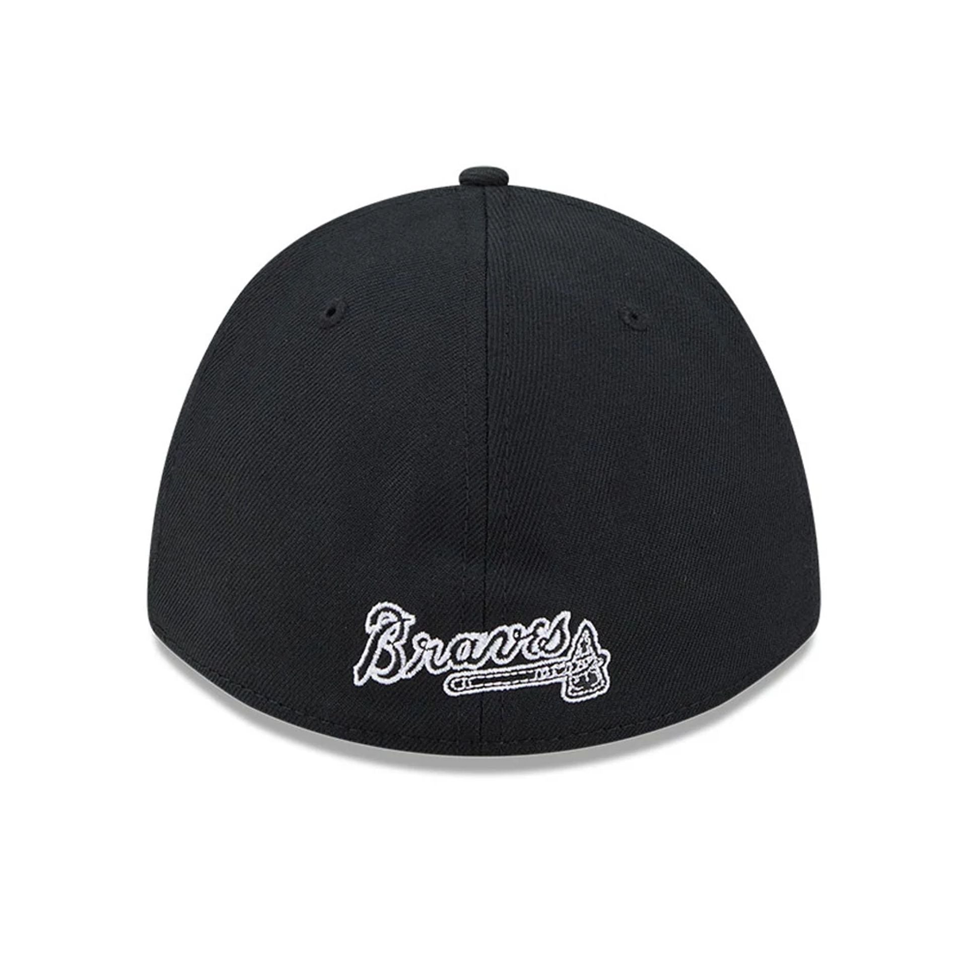 Pictured is this MLB Atlanta Braves 39THIRTY M-Crown Stretch Fit cap in black. 5