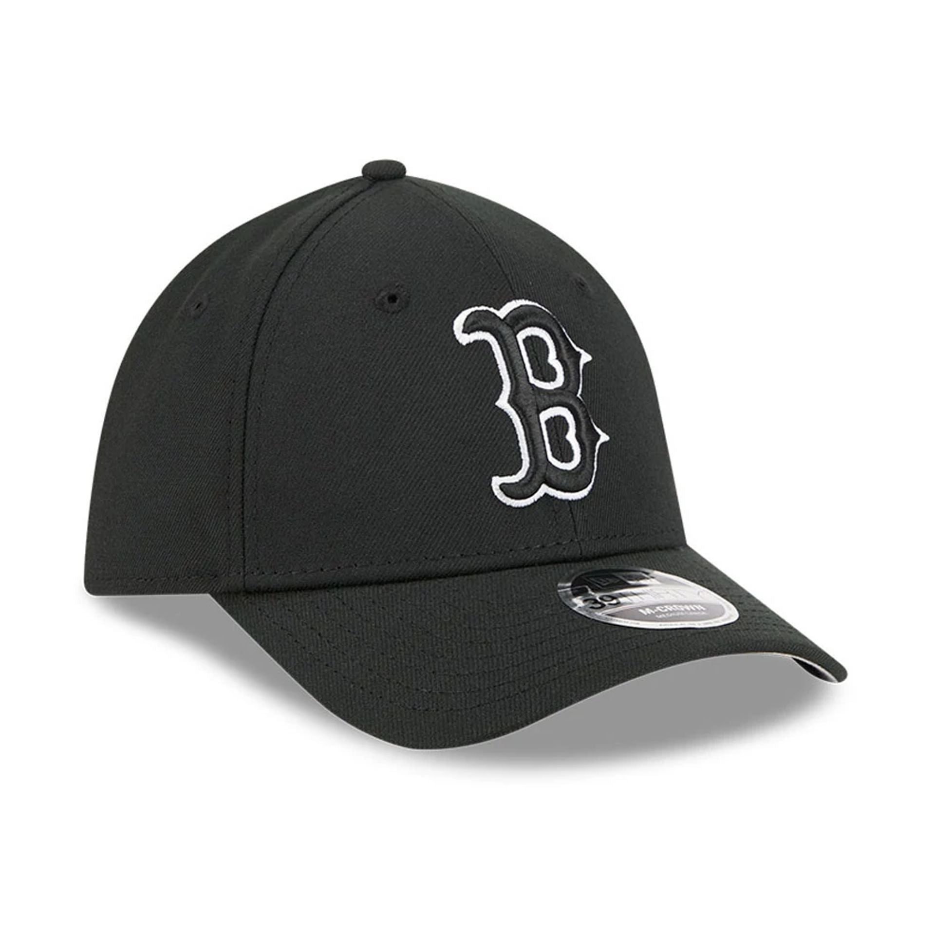 Pictured is this MLB Boston Red Sox 39THIRTY M-Crown Stretch Fit cap in black. 4
