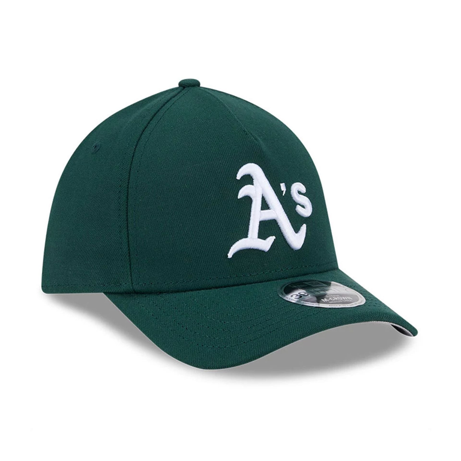 Pictured is this MLB Athletics 39THIRTY M-Crown A-Frame Stretch Fit cap in dark green. 4
