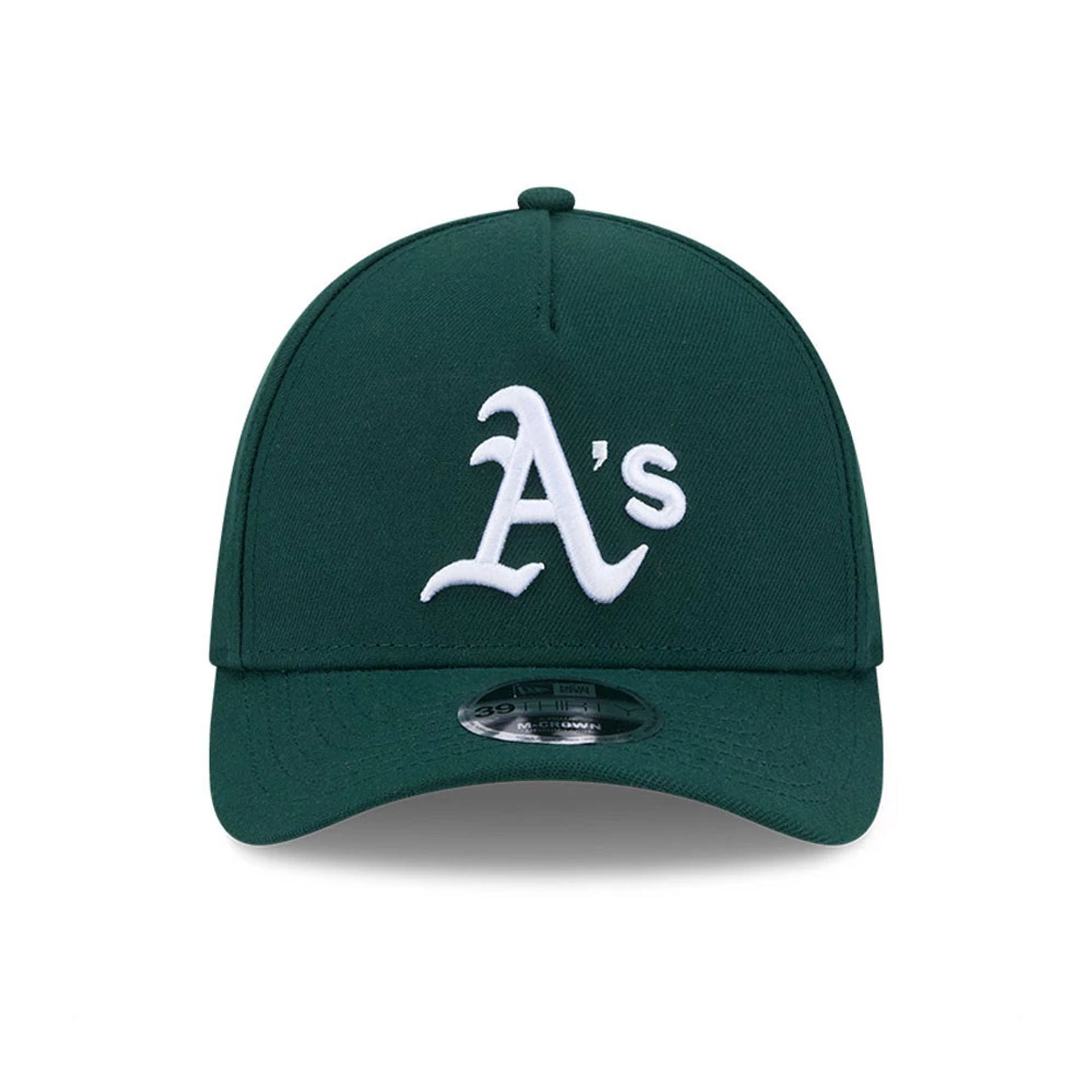 Pictured is this MLB Athletics 39THIRTY M-Crown A-Frame Stretch Fit cap in dark green. 3