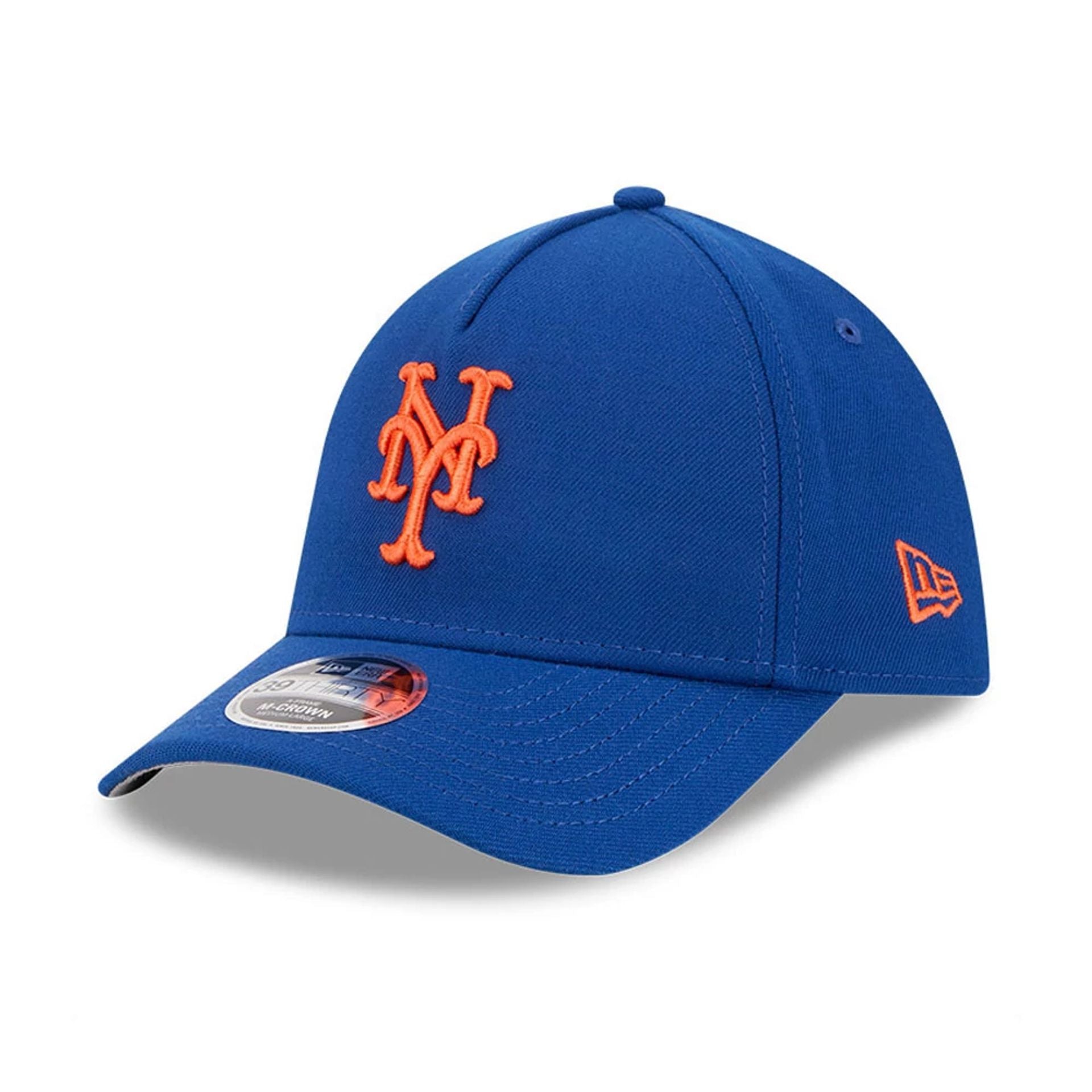 Pictured is this MLB New York Mets 39THIRTY M-Crown A-Frame Stretch Fit cap in blue. 1