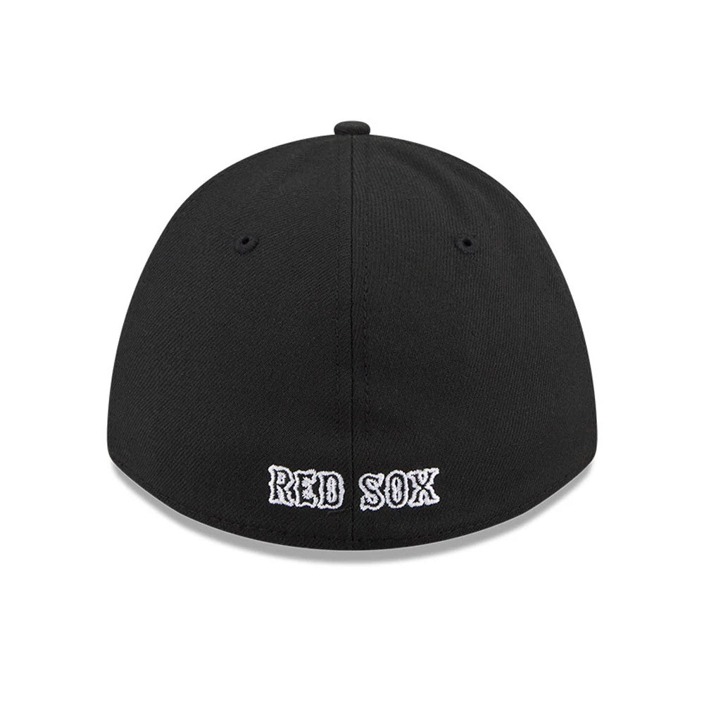Pictured is this MLB Boston Red Sox 39THIRTY M-Crown A-Frame Stretch Fit cap in black. 5