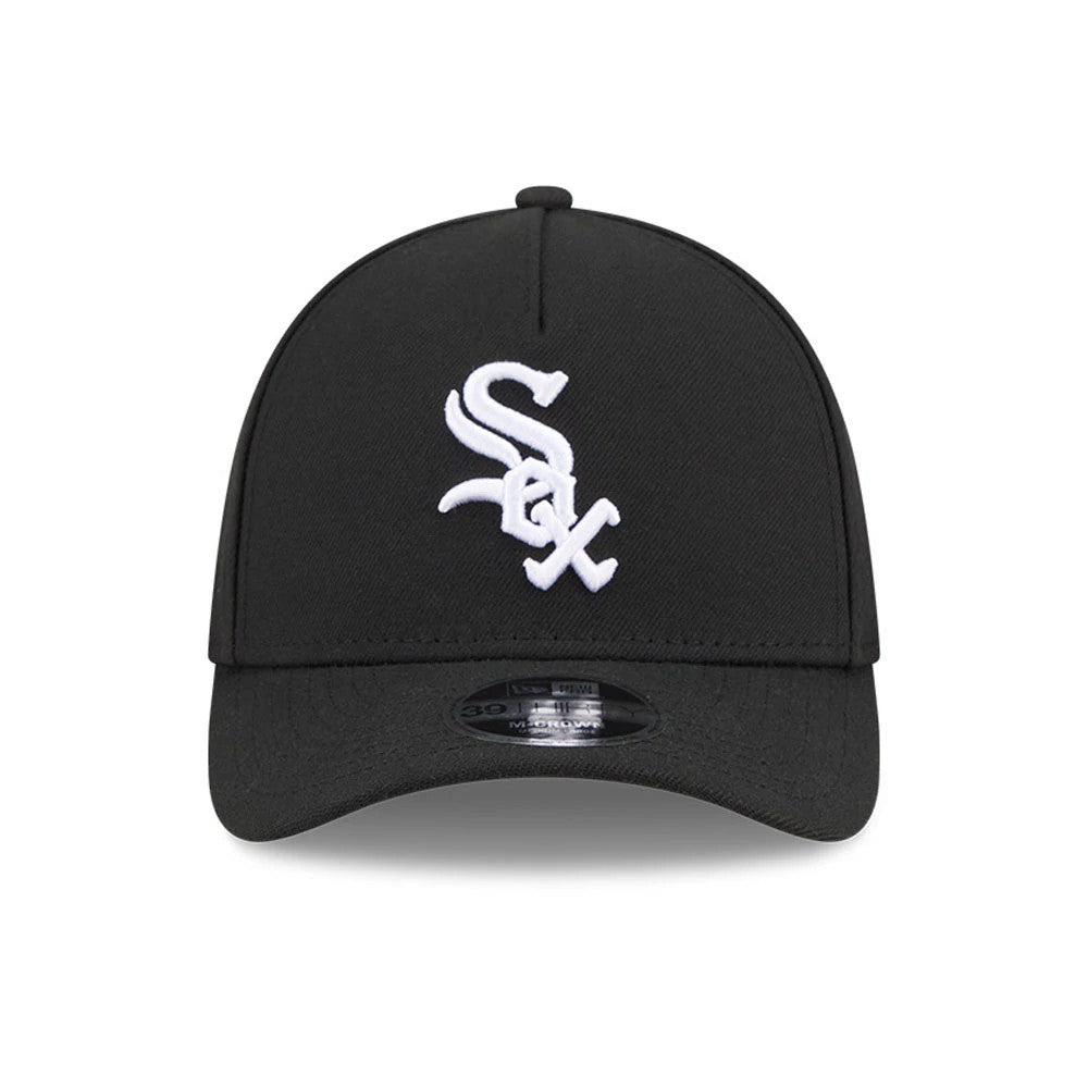 Pictured is this MLB Chicago White Sox 39THIRTY M-Crown A-Frame Stretch Fit cap in black. 3