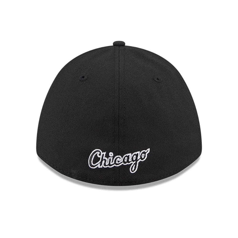 Pictured is this MLB Chicago White Sox 39THIRTY M-Crown A-Frame Stretch Fit cap in black. 5