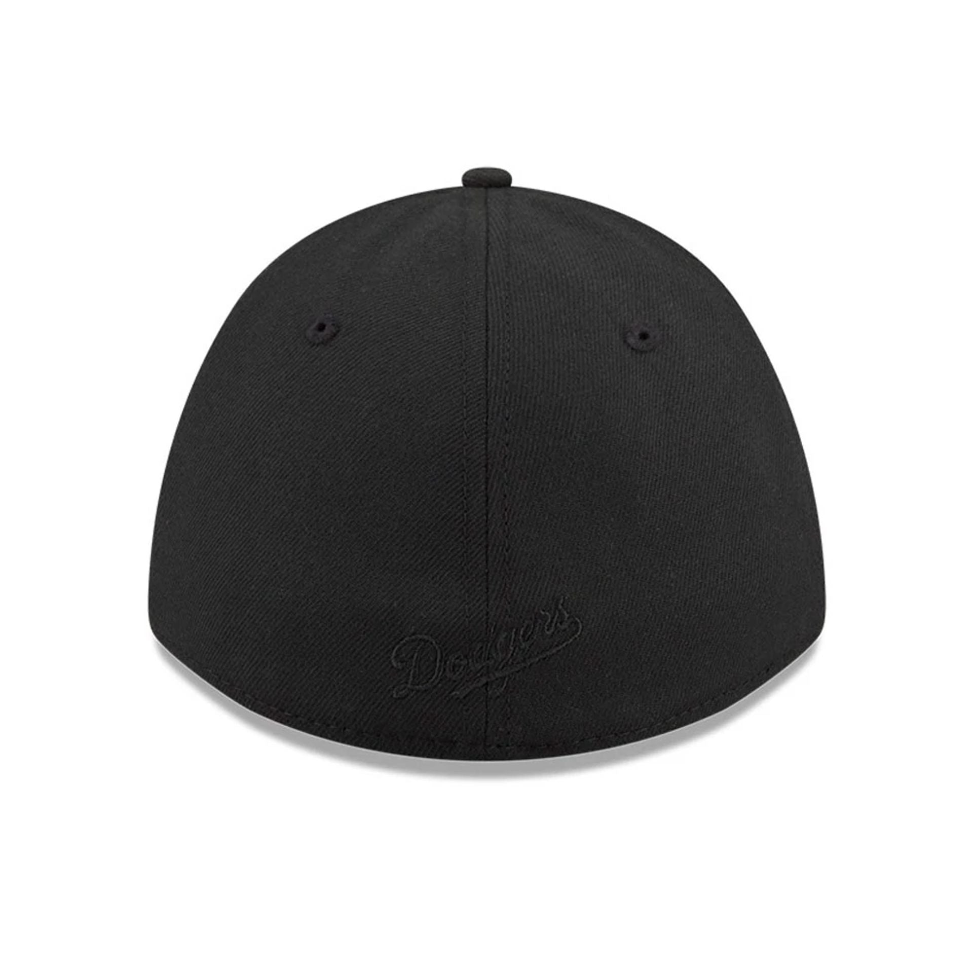 Pictured is this MLB Outline LA Dodgers 39THIRTY M-Crown A-Frame Stretch Fit cap in black. 5
