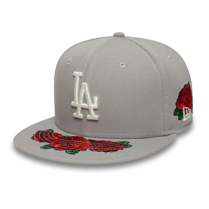 This is a LA Dodgers MLB Cooperstown Floral Grey 59FIFTY Fitted Cap 1