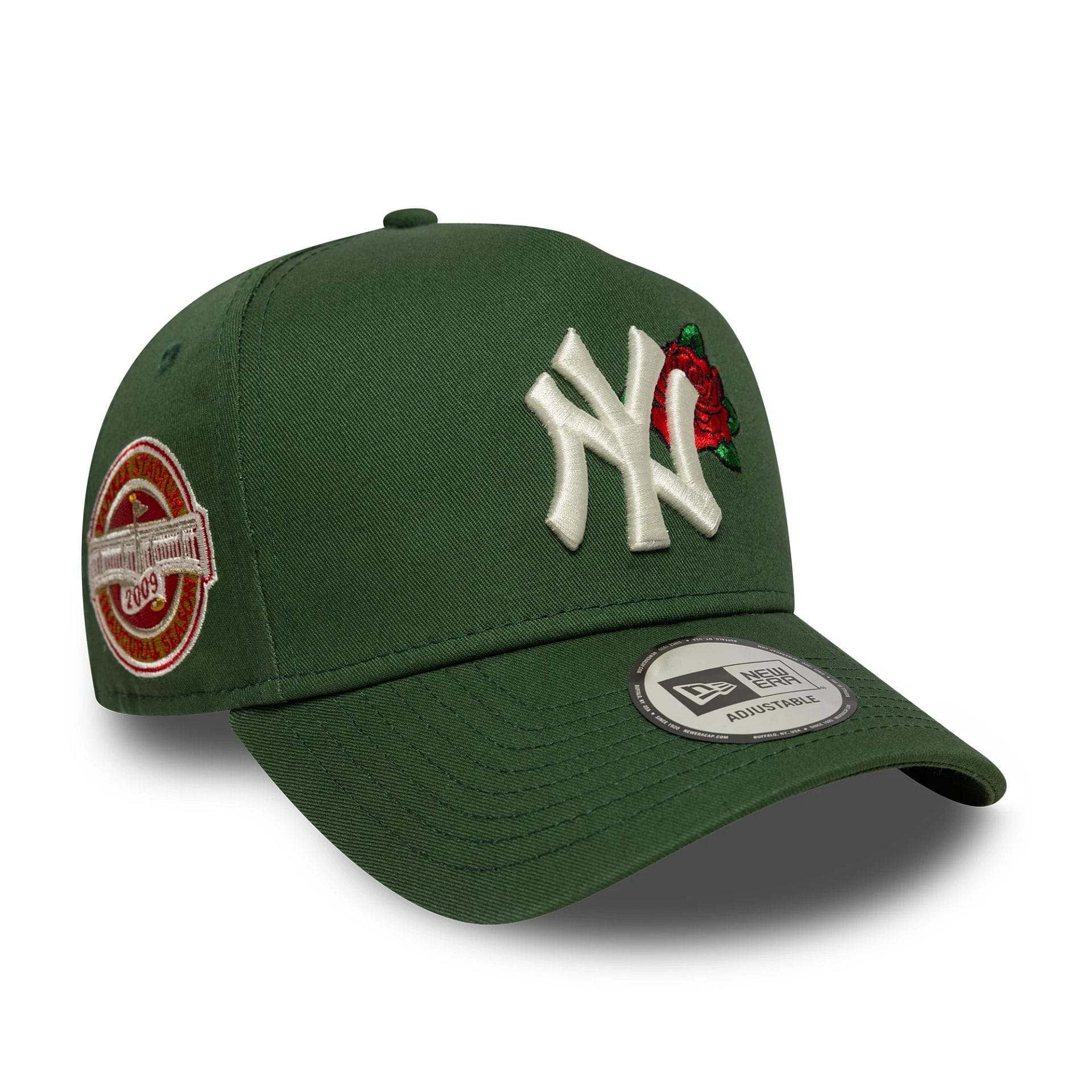 This is a New York Yankees MLB Cooperstown Floral Dark Green 9FORTY E-Frame Adjustable Cap 1