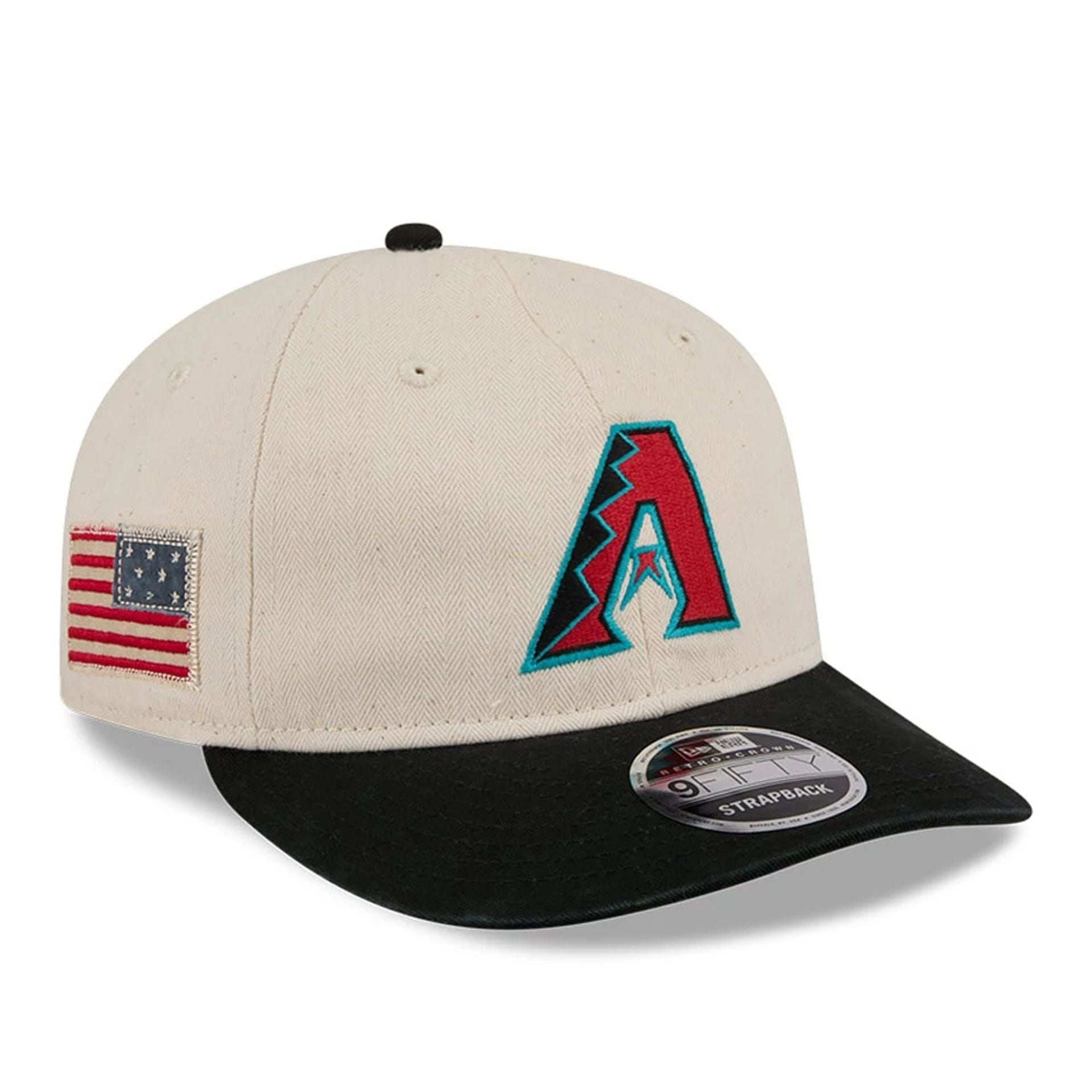 This is a Arizona Diamondbacks MLB Americana Herringbone White Retro Crown 9FIFTY Adjustable Cap 1