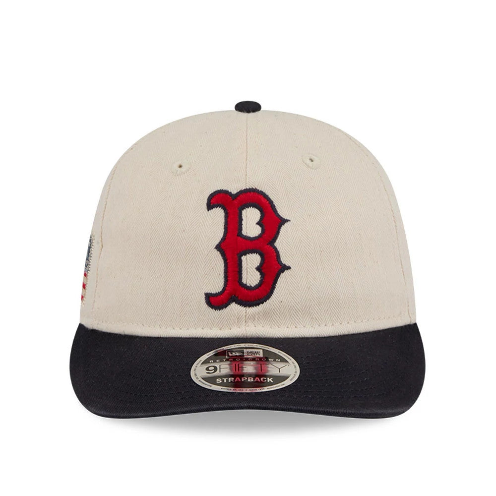 This is a Boston Red Sox MLB Americana Herringbone White Retro Crown 9FIFTY Adjustable Cap 4