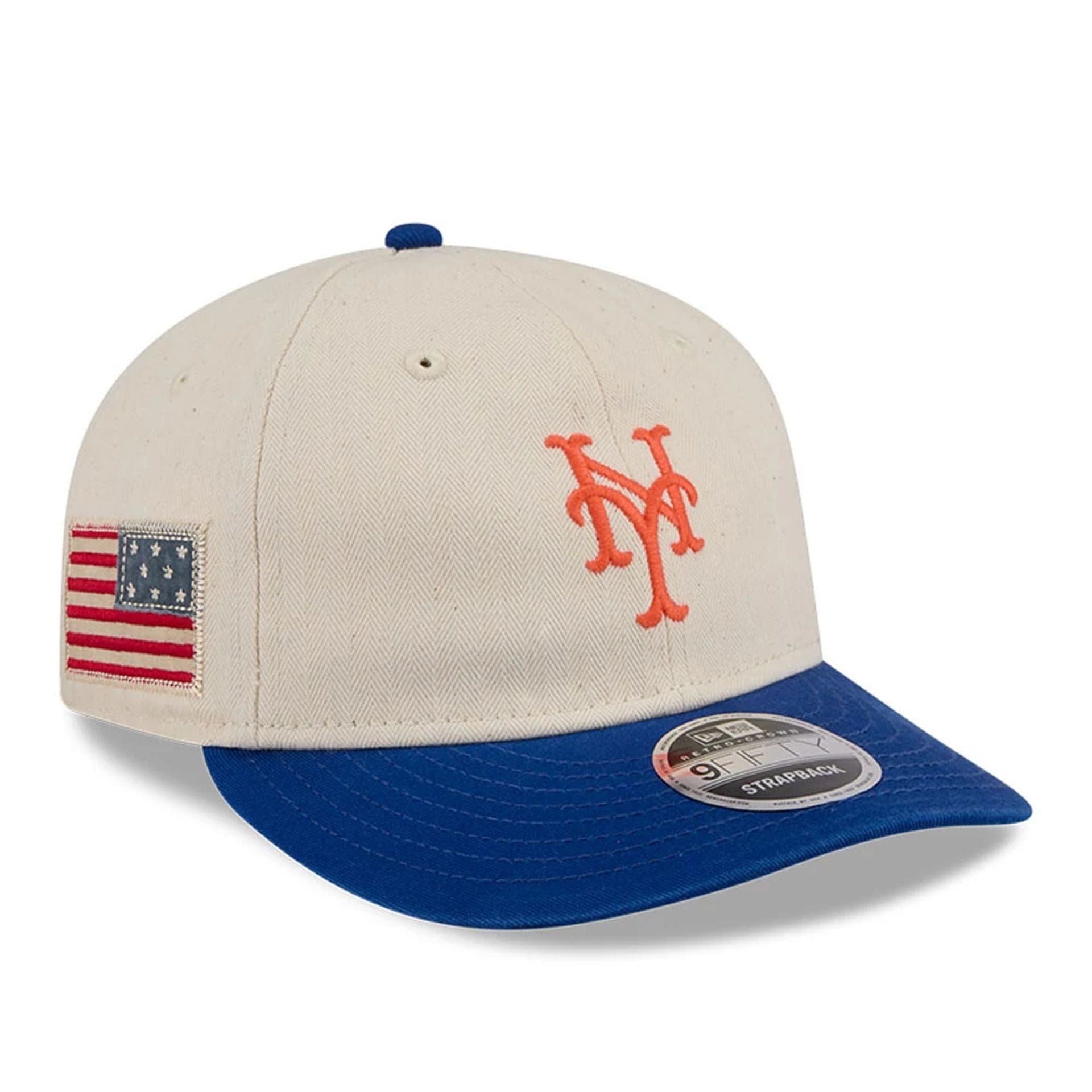 This is a New York Mets MLB Americana Herringbone White Retro Crown 9FIFTY Adjustable Cap 1