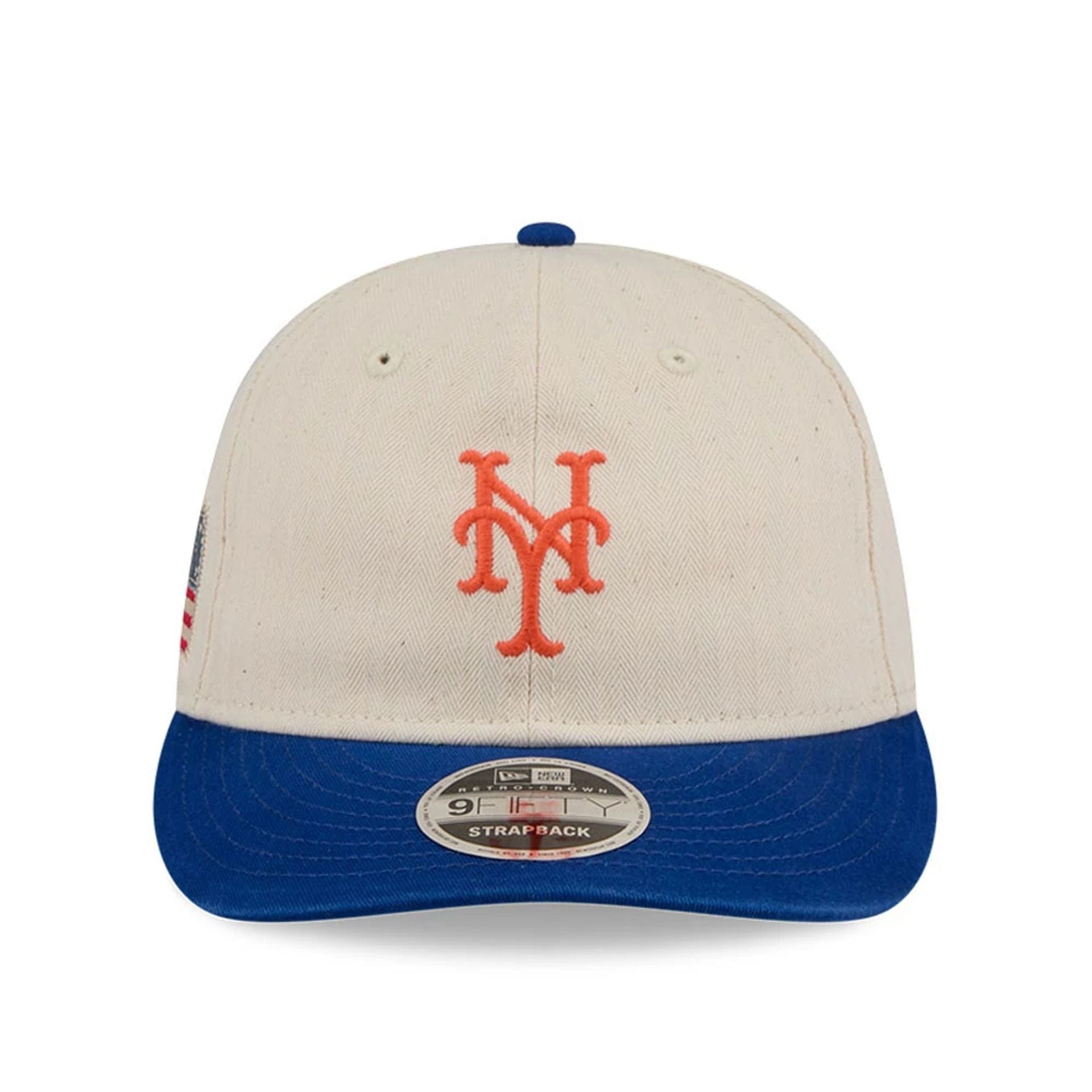 This is a New York Mets MLB Americana Herringbone White Retro Crown 9FIFTY Adjustable Cap 5