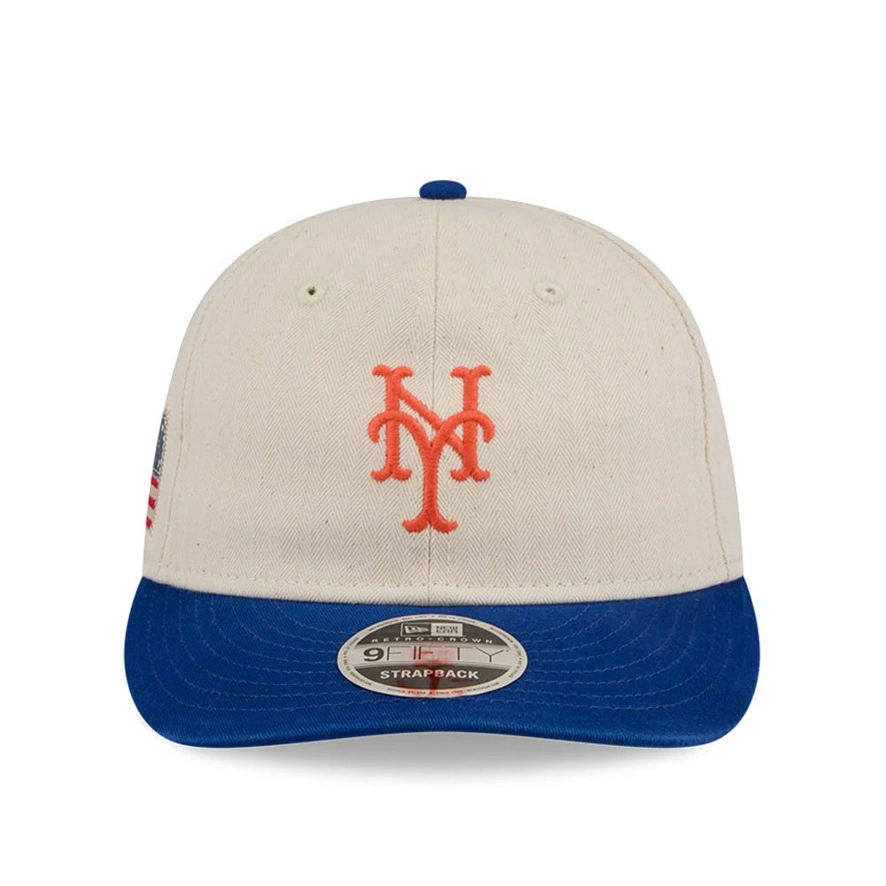 This is a New York Mets MLB Americana Herringbone White Retro Crown 9FIFTY Adjustable Cap 4