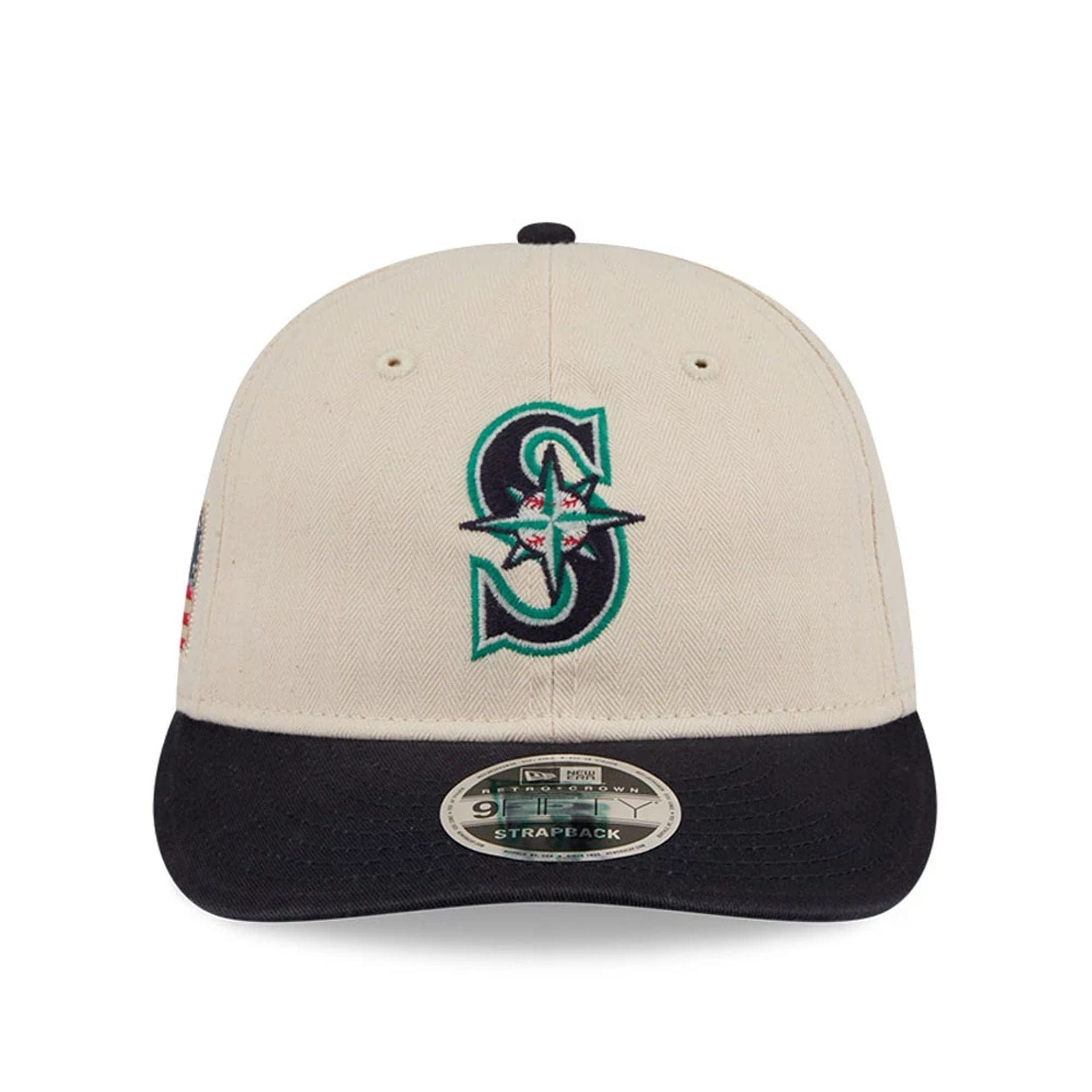This is a Seattle Mariners MLB Americana Herringbone White Retro Crown 9FIFTY Adjustable Cap 4