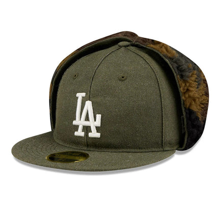 This is a LA Dodgers MLB Camo Open Green Retro Crown Dogear 59FIFTY Fitted Cap 1