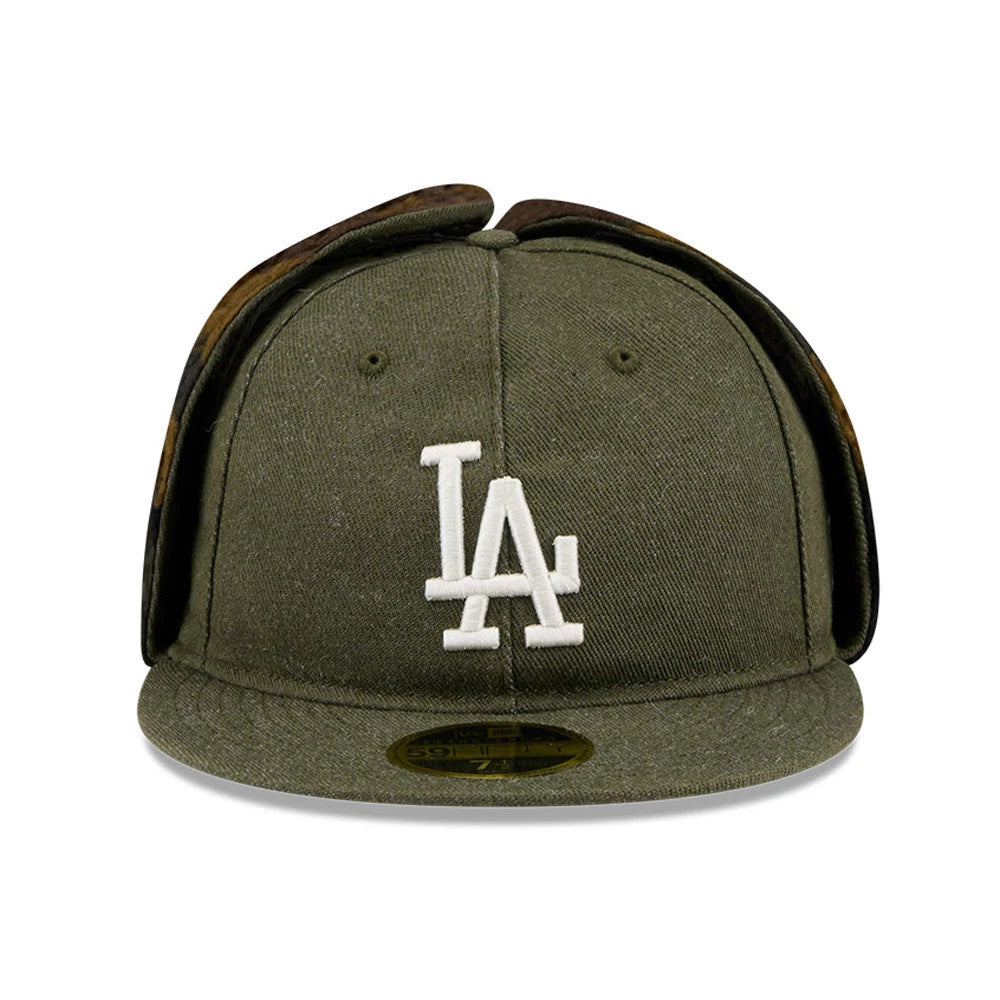 This is a LA Dodgers MLB Camo Open Green Retro Crown Dogear 59FIFTY Fitted Cap 3