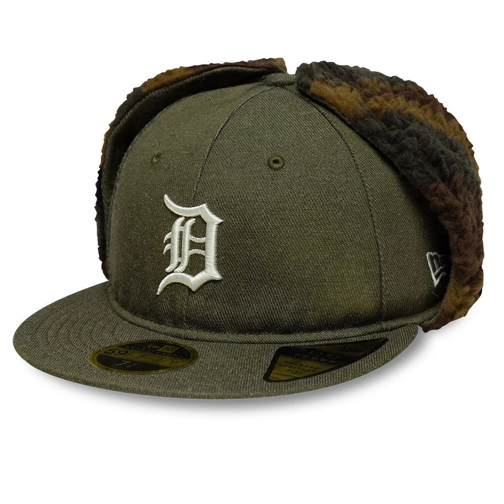 This is a Detroit Tigers MLB Camo Open Green Retro Crown Dogear 59FIFTY Fitted Cap 1