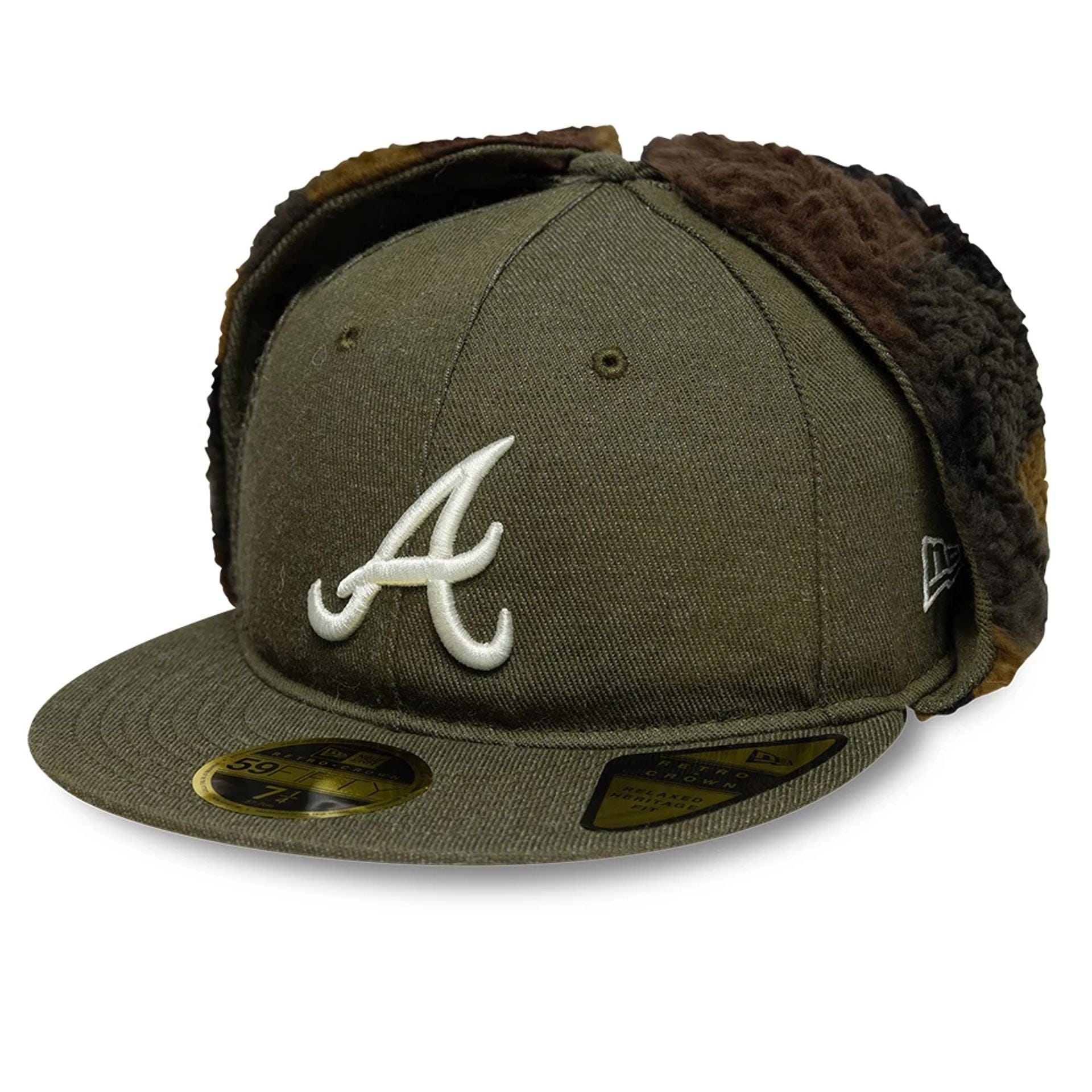 This is a Atlanta Braves MLB Camo Open Green Retro Crown 59FIFTY Fitted Cap 1
