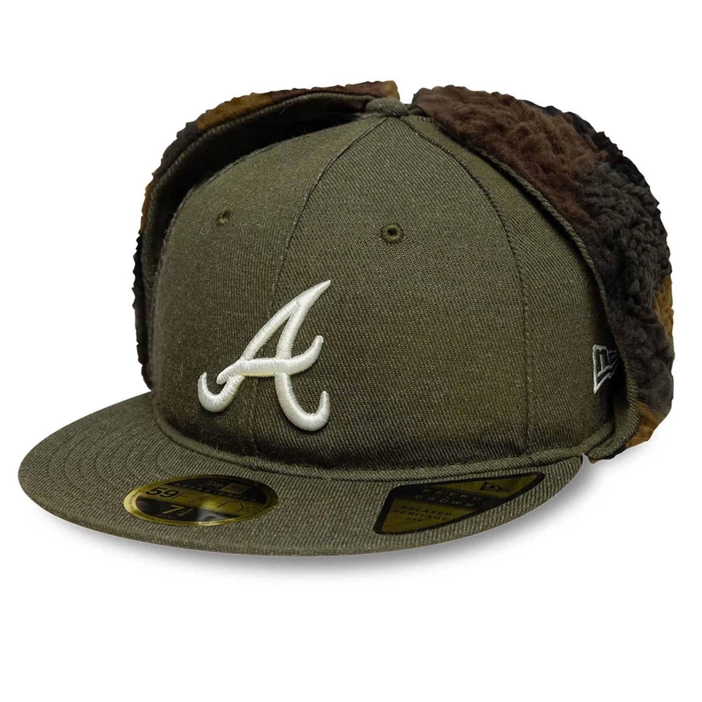This is a Atlanta Braves MLB Camo Open Green Retro Crown 59FIFTY Fitted Cap 1