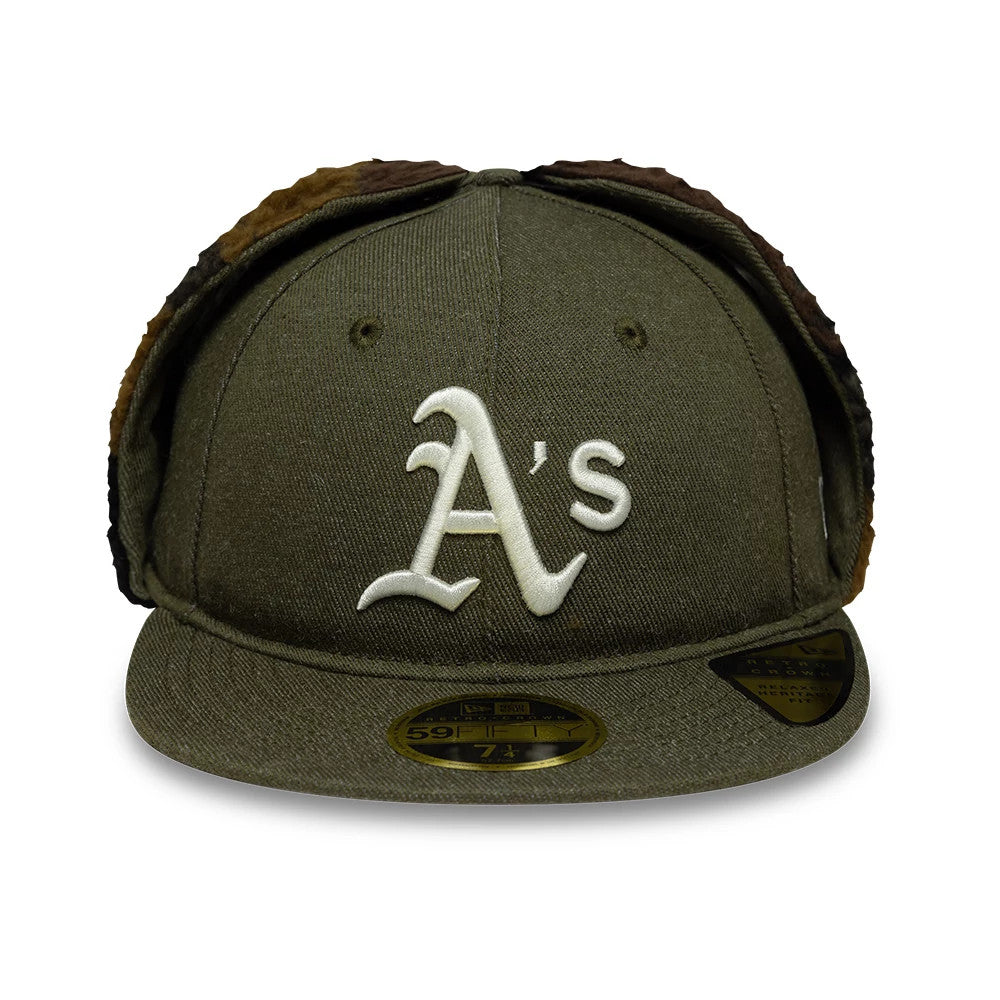 This is a Athletics MLB Camo Open Green Retro Crown Dogear 59FIFTY Fitted Cap 4