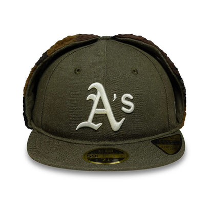 This is a Athletics MLB Camo Open Green Retro Crown Dogear 59FIFTY Fitted Cap 4
