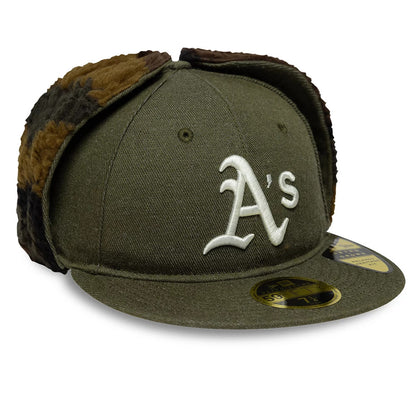 This is a Athletics MLB Camo Open Green Retro Crown Dogear 59FIFTY Fitted Cap 5