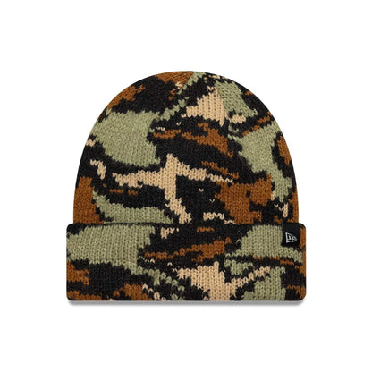 This is a  New Era Patchwork Camo Cable Knit Beanie Hat 1