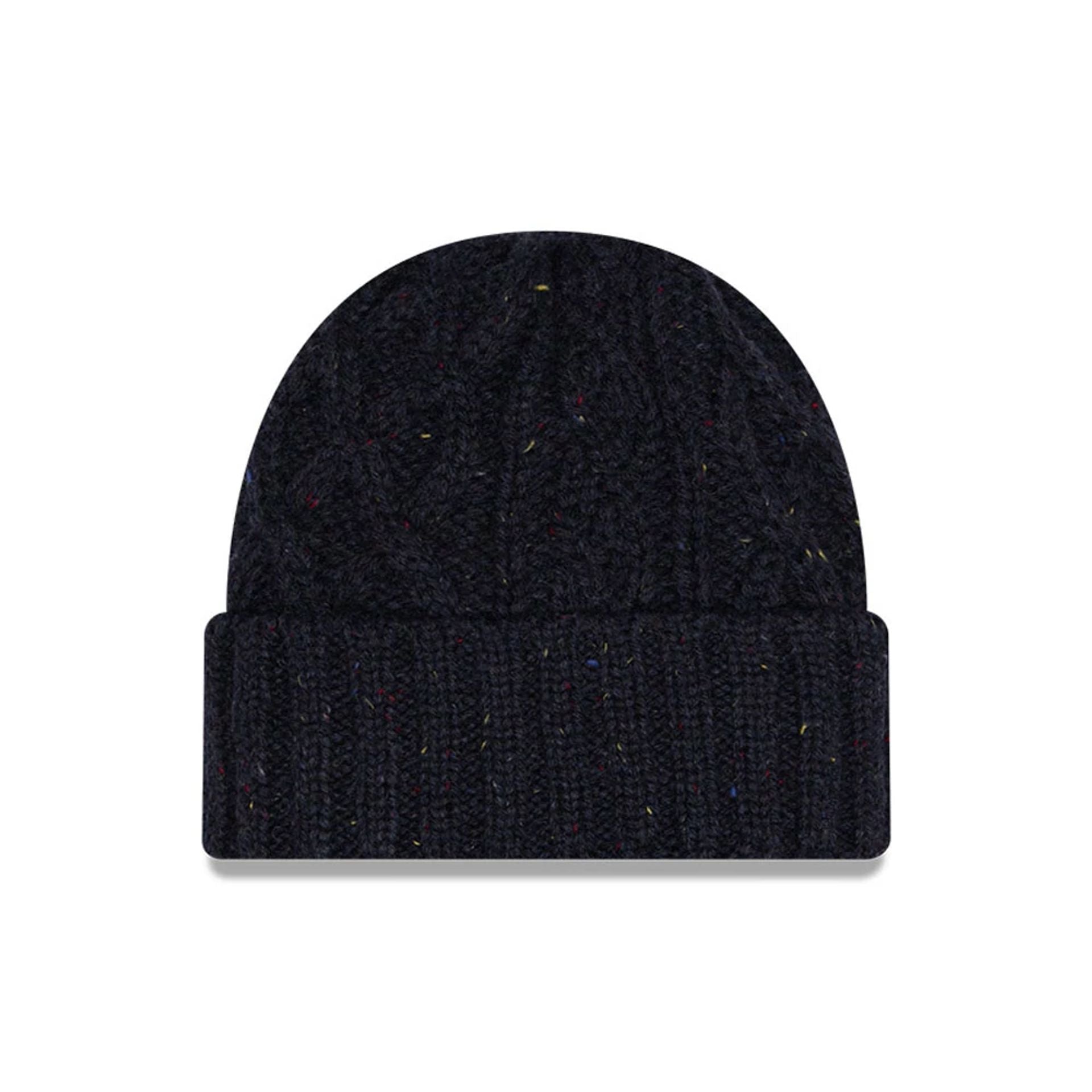 This is a  New Era Speckled Navy Cable Knit Beanie Hat 1