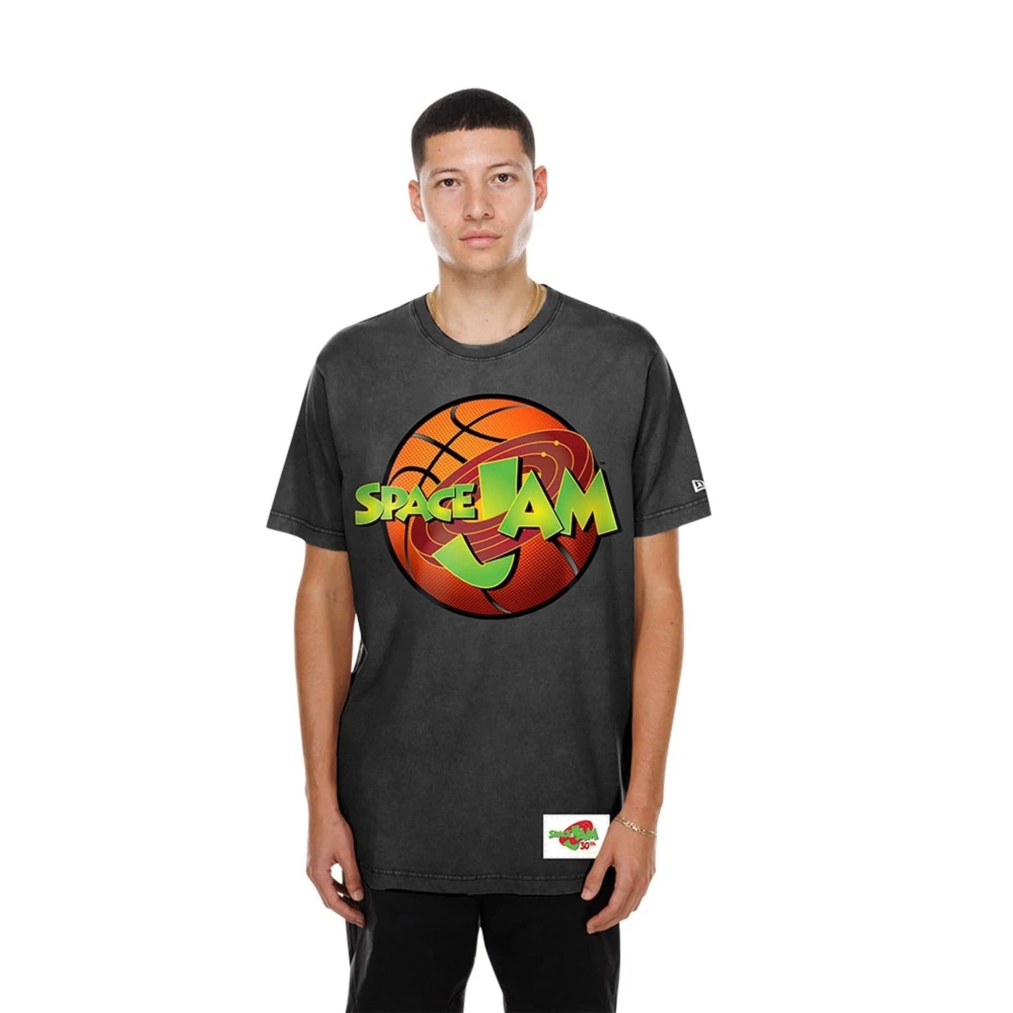The model is wearing this Warner Brothers Space Jam T-Shirt in black. 1
