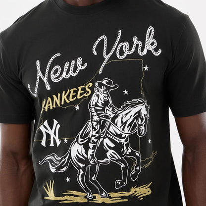 The model is wearing this MLB Cowboy Graphic New York Yankees T-Shirt in black. 4