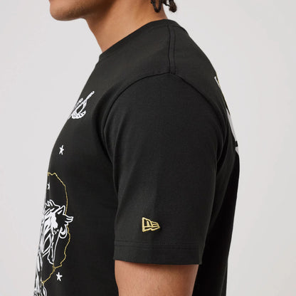 The model is wearing this MLB Cowboy Graphic Texas Rangers T-Shirt in black. 6