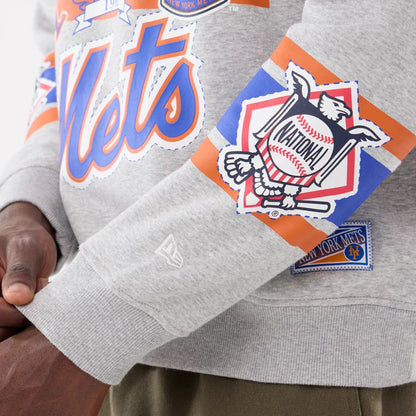 The model is wearing this MLB Sport Classic New York Mets Crew Neck Sweater in grey. 3