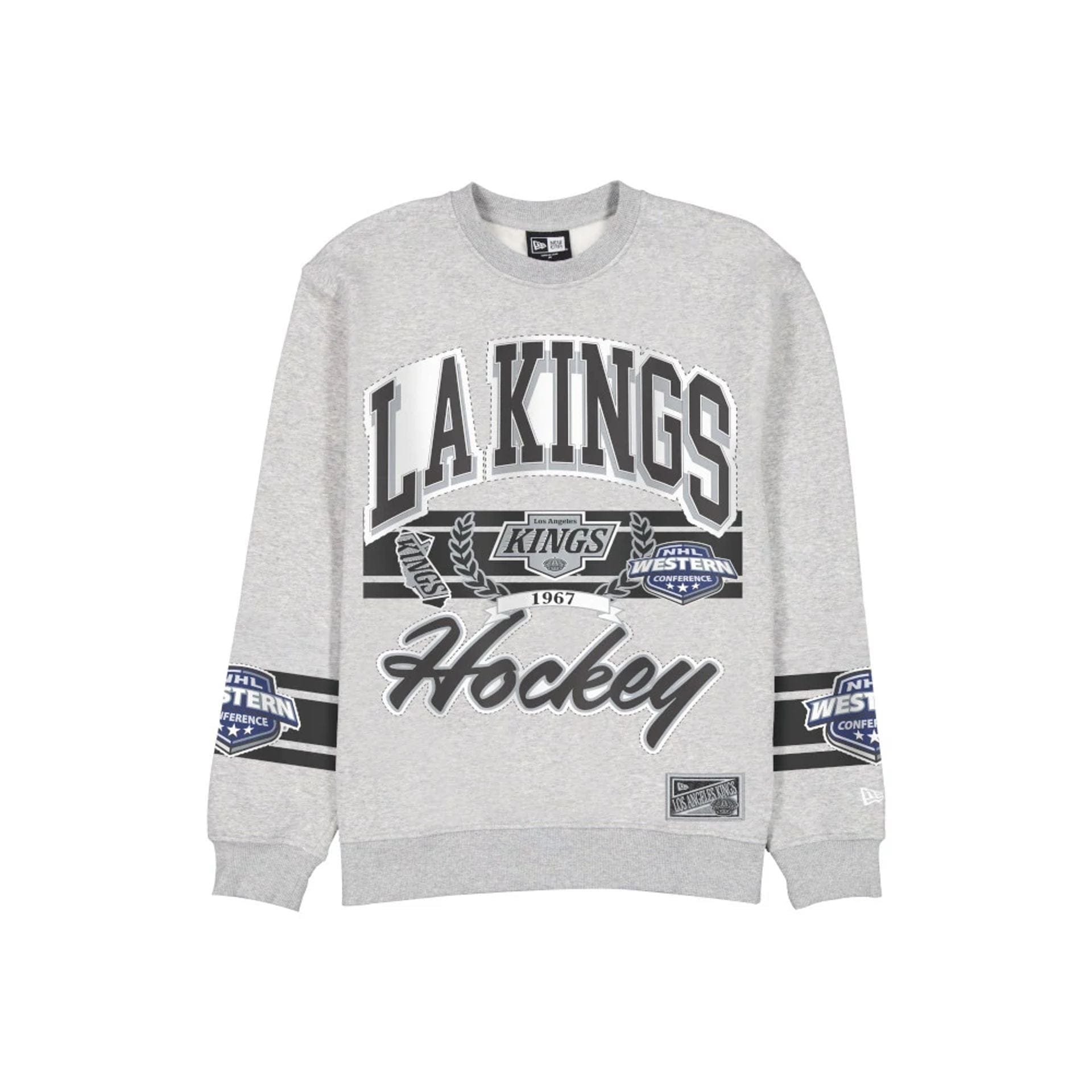 The model is wearing this NHL Sport Classic LA Kings Crew Neck Sweater in grey. 1