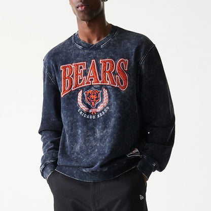 The model is wearing this NFL Chicago Bears Crew Neck Sweater in navy. 7