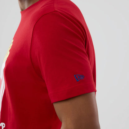 The model is wearing this MLB Popcorn Philadelphia Phillies T-Shirt in red. 4