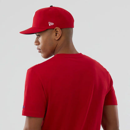 The model is wearing this MLB Popcorn Philadelphia Phillies T-Shirt in red. 7