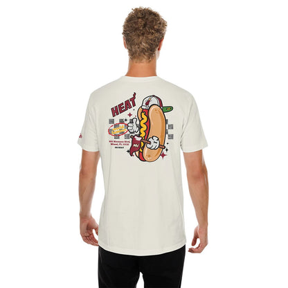 The model is wearing this NBA Hotdog Miami Heat T-Shirt in cream. 2