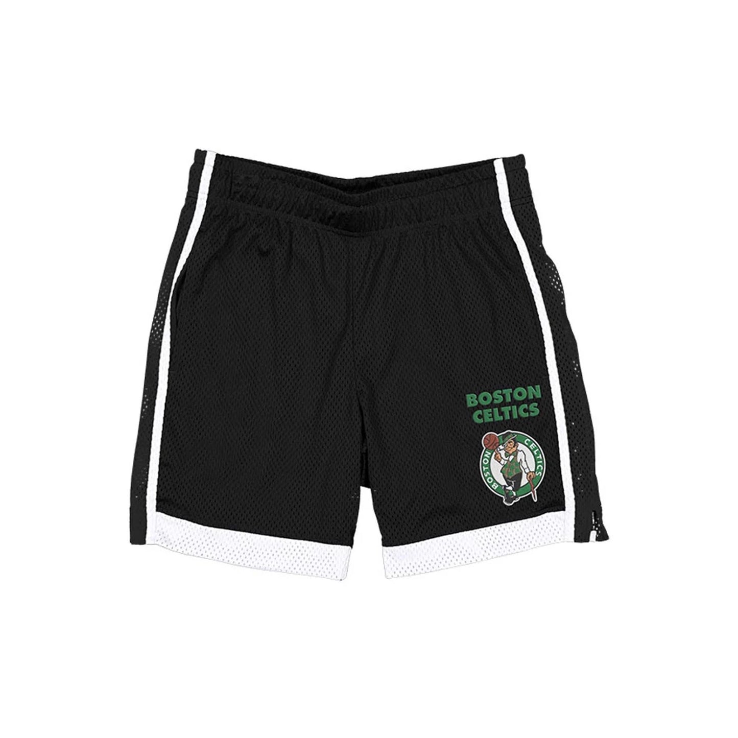 The model is wearing these NBA Boston Celtics Mesh Shorts in black. 1