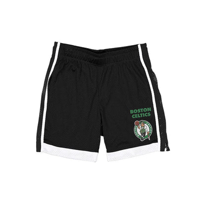 The model is wearing these NBA Boston Celtics Mesh Shorts in black. 1