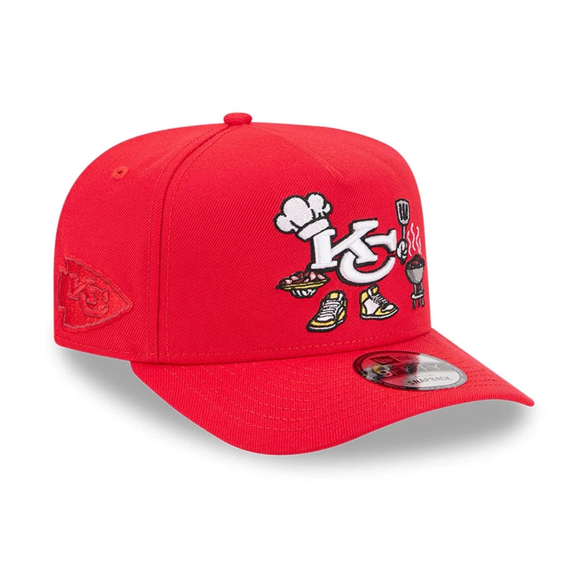 Pictured is this NFL Cartoon Kansas City Chiefs 9FIFTY A-Frame Snapback cap in red. 4