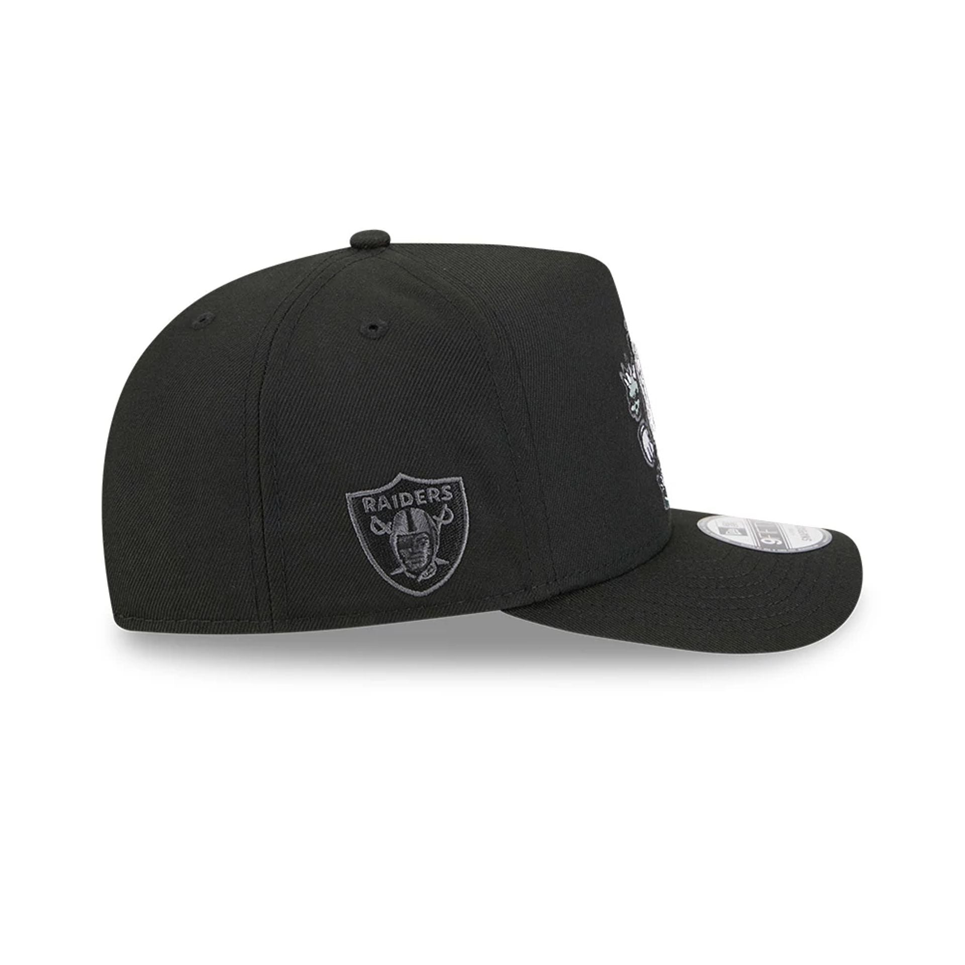 Pictured is this NFL Cartoon Las Vegas Raiders 9FIFTY A-Frame Snapback cap in black. 5