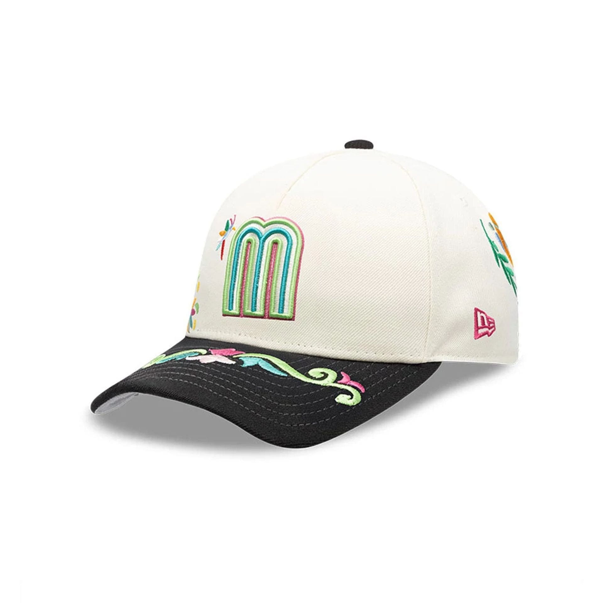 Pictured is this World Baseball Classic Latin Embroidery Mexico 9FORTY M-Crown A-Frame cap in white. 1