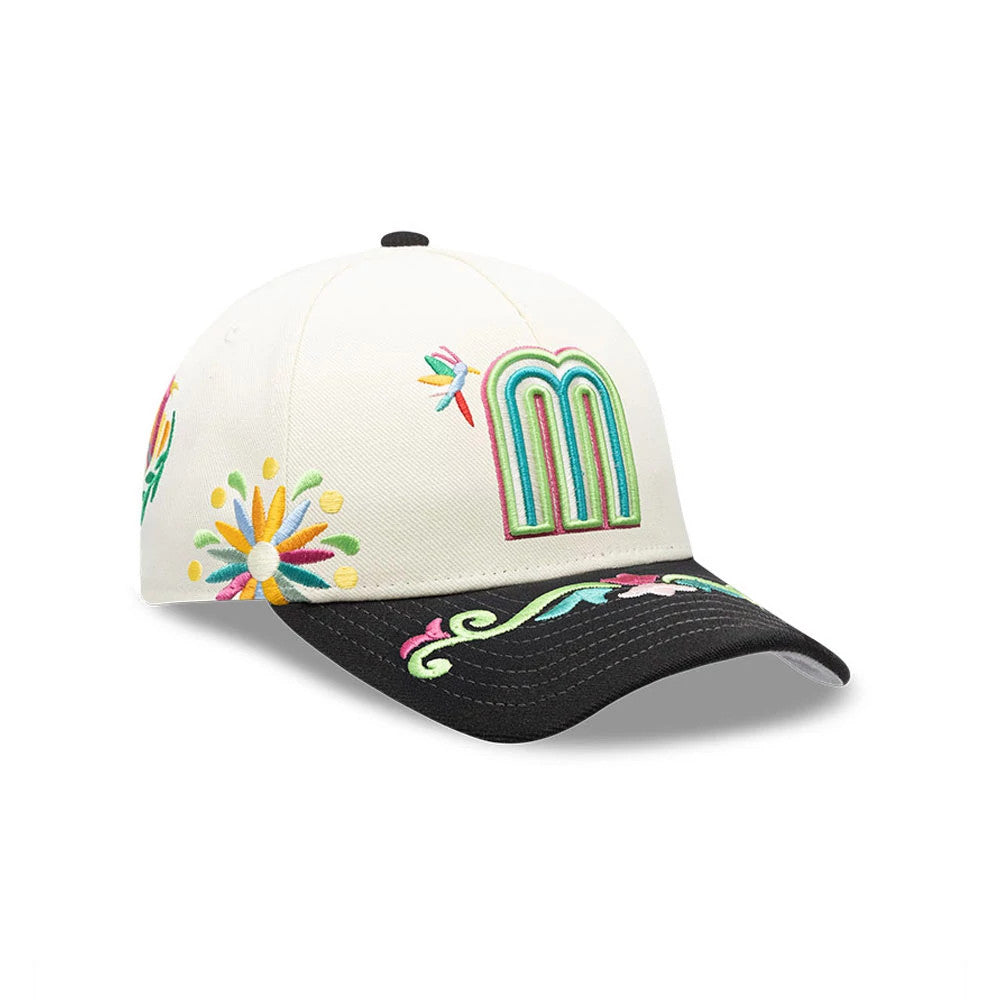Pictured is this World Baseball Classic Latin Embroidery Mexico 9FORTY M-Crown A-Frame cap in white. 4
