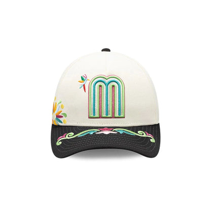 Pictured is this World Baseball Classic Latin Embroidery Mexico 9FORTY M-Crown A-Frame cap in white. 3