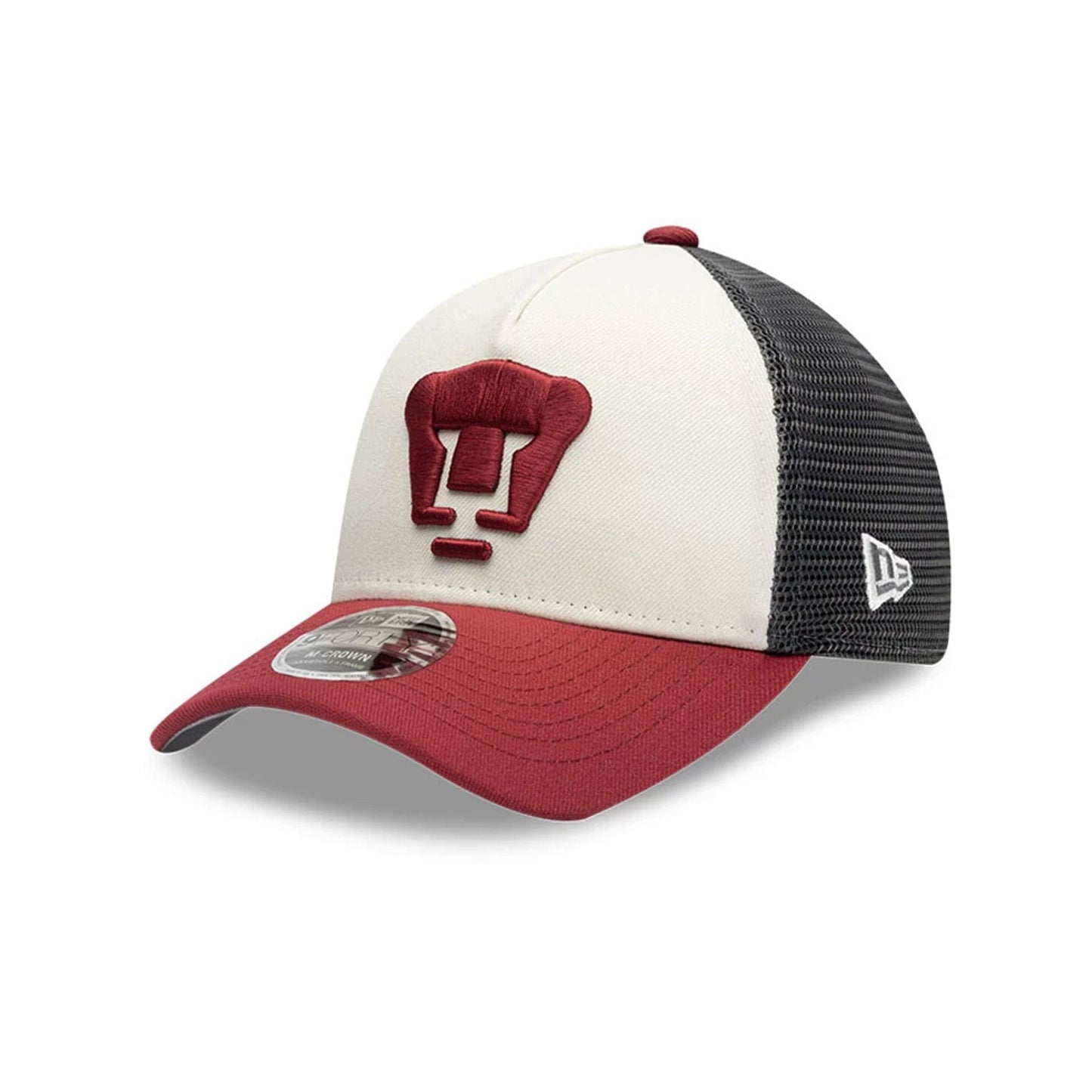 Pictured is this Liga MX Pumas Unam 9FORTY M-Crown A-Frame Trucker cap in white. 1