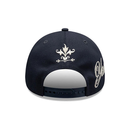 Pictured is this MLB Script New York Yankees 9FORTY M-Crown A-Frame Adjustable cap in navy. 3